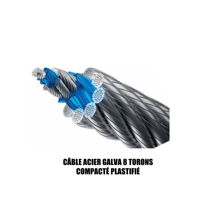 câble acier galva 8 torons compacté plastifié